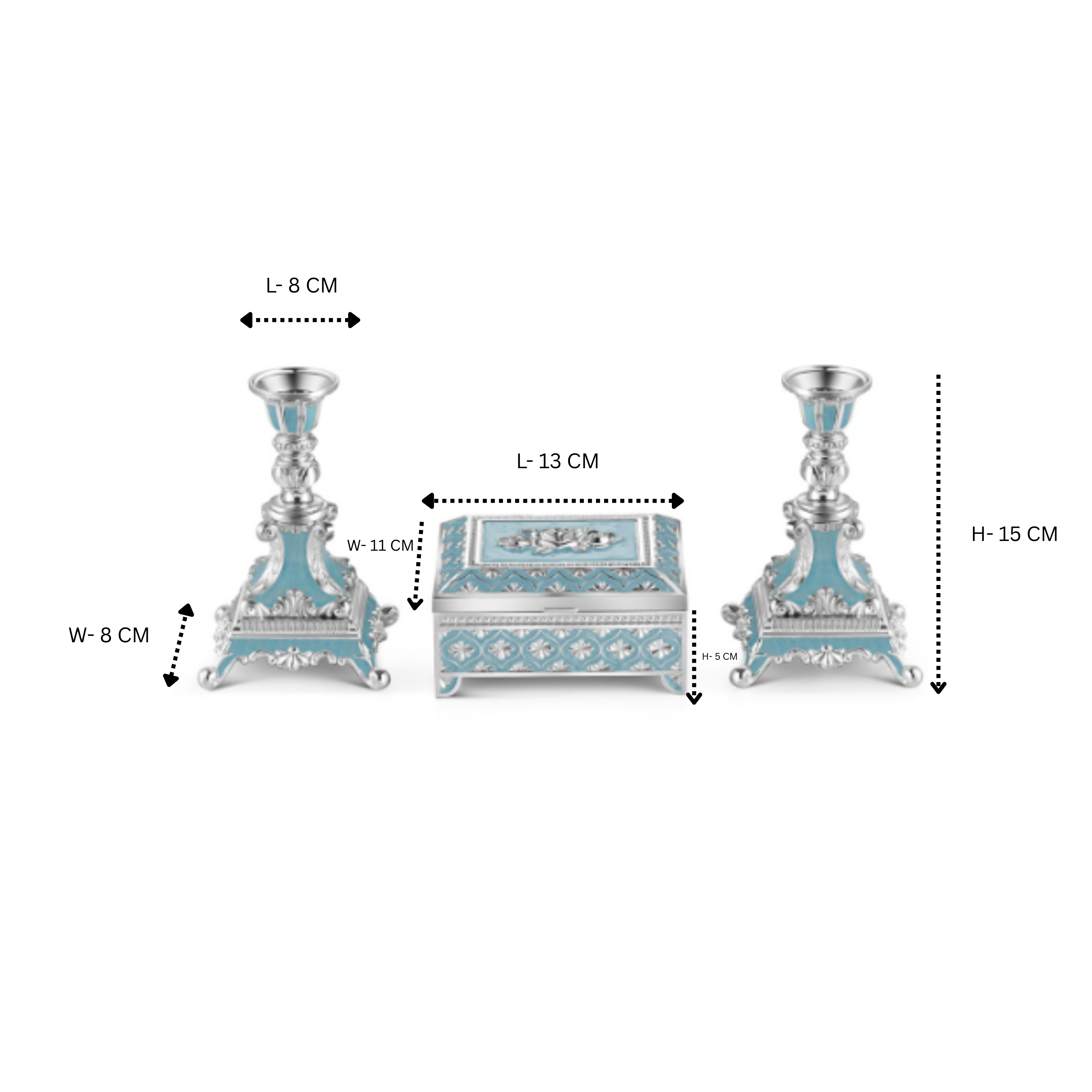 Candle Stand Set of 2 + Jewellery Box - Sky Blue