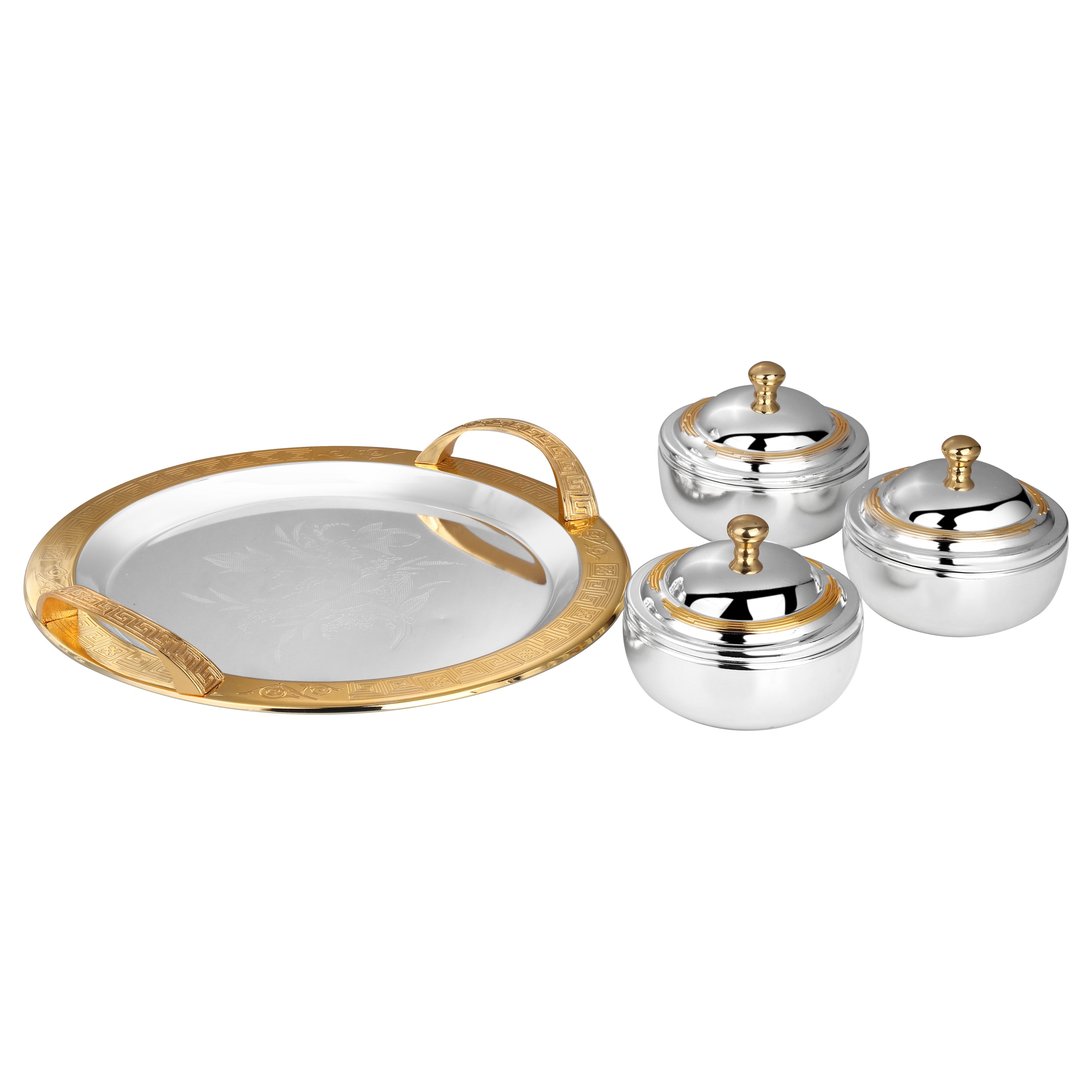 Set of 3 Regalia Bowls with Imperial Dynasty Round Tray Dual Tone Medium