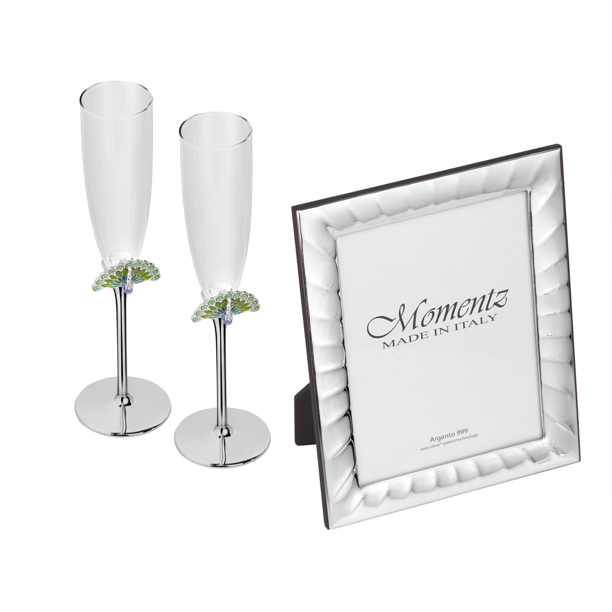 Set of 2 Peacock Champagne with Luxe Photo Frame