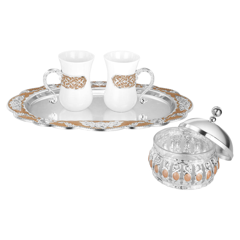 Set of 2 Mug With Canday Jar With Peacock Tray (MZ-23009,MZ-23062,MZ-23025)