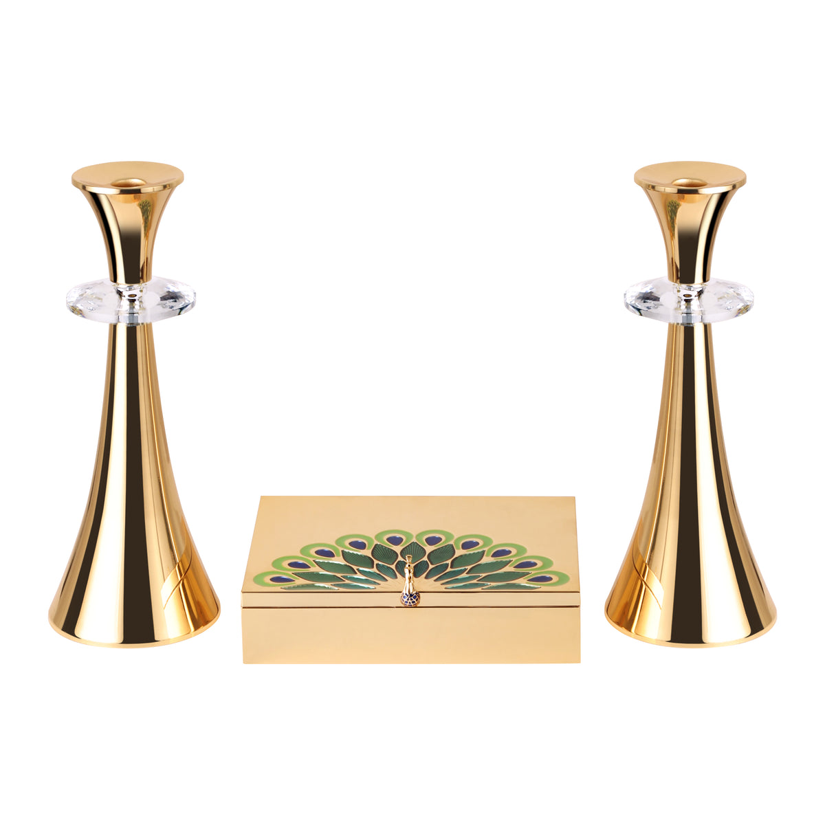 Set of 2 Tea Light Holder with Peacock Dryfruit Box
