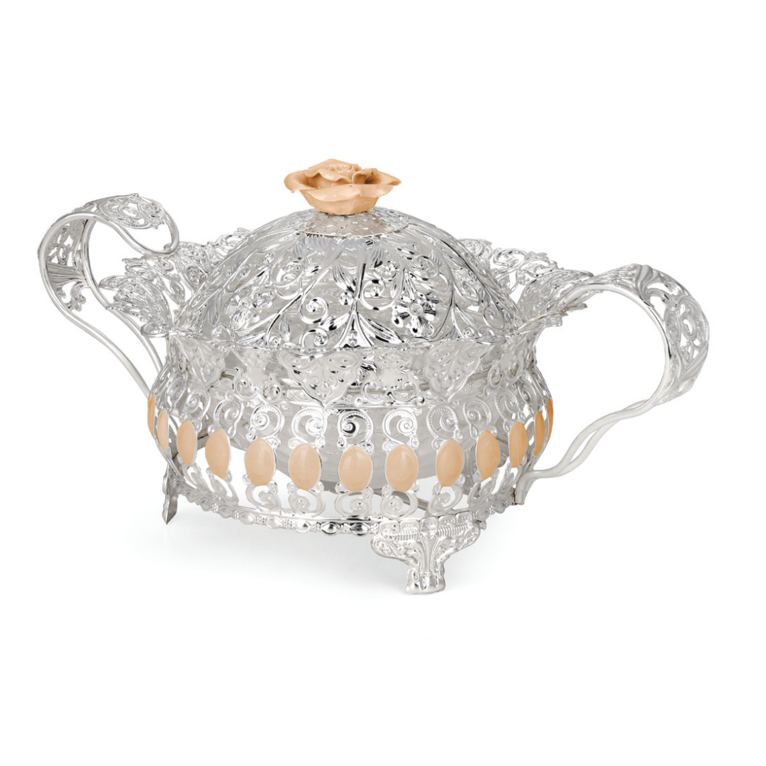 Floral Round Tray With Handle (Peach)