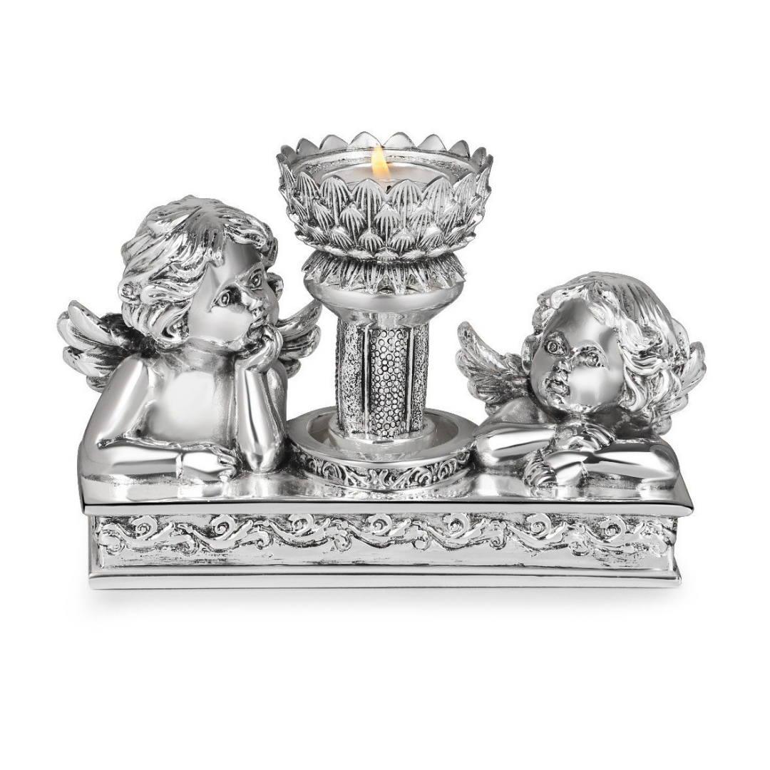 Pair of Angel Flower Tea Light Silver Matt