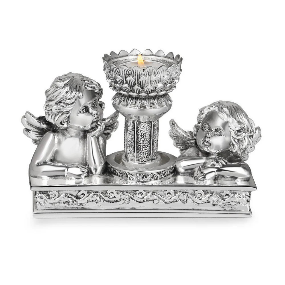 Pair of Angel Flower Tea Light Silver
