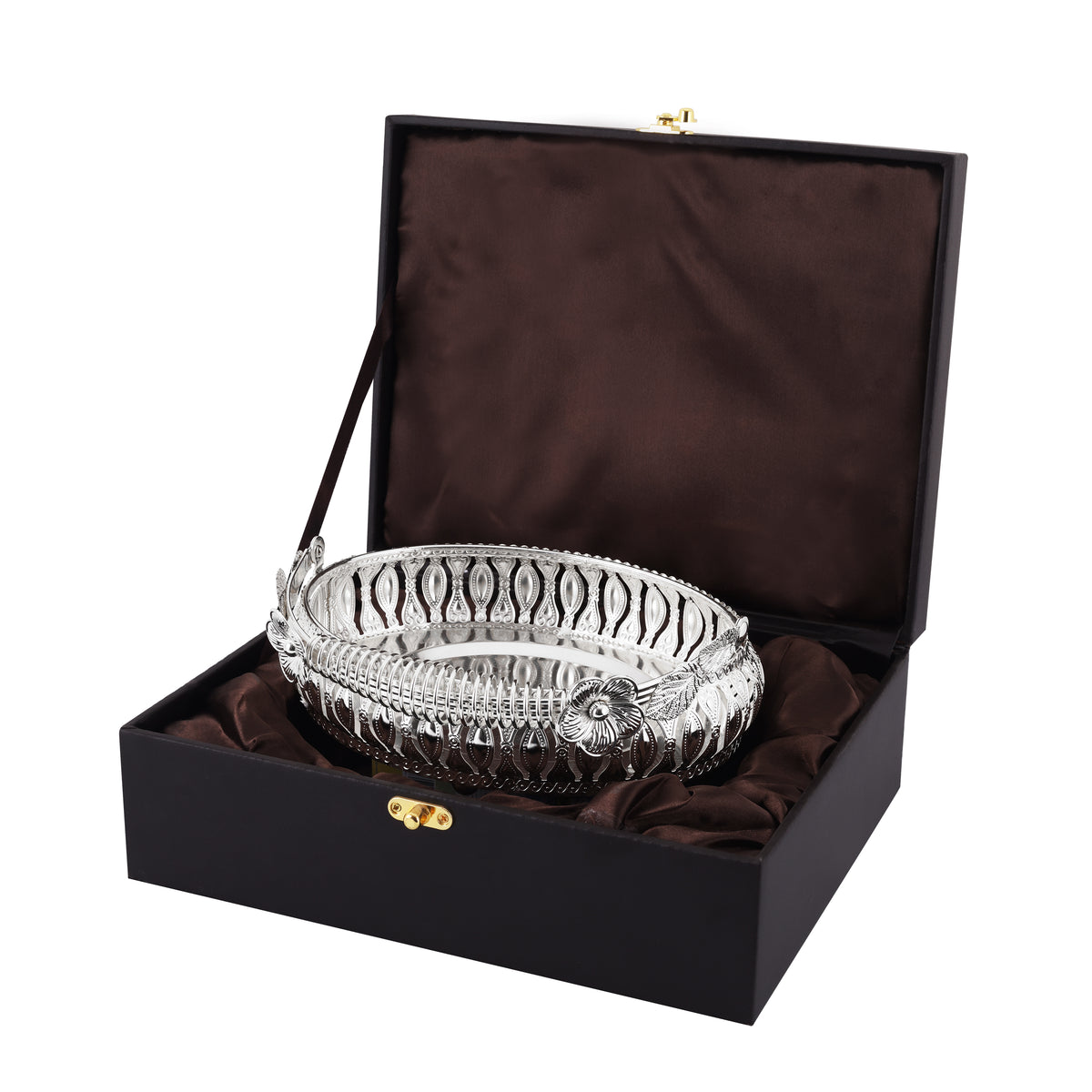 Rosalia Oval Handle Basket Silver