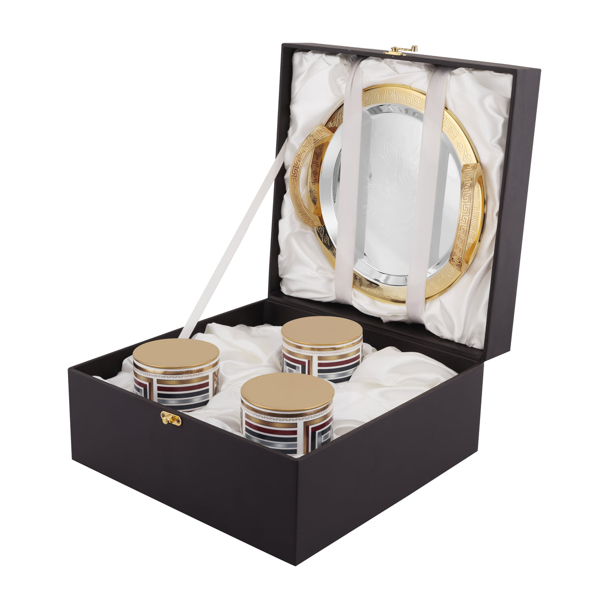 Set of 3 Regal Blossom Jars With Imperia Round Tray