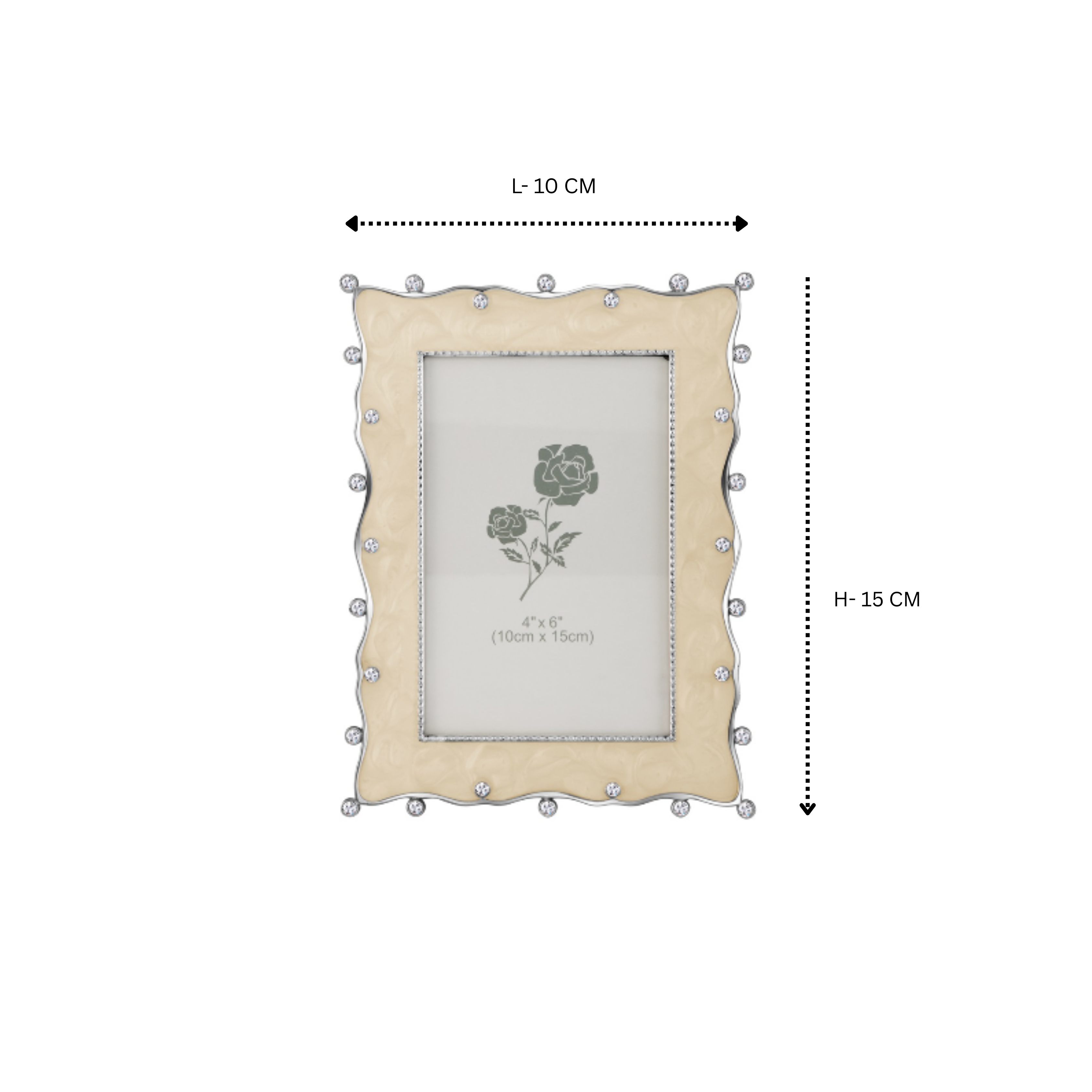 Pearl Beige & Crystal Studded Photo Frame – 4x6 in (10x15 cm)