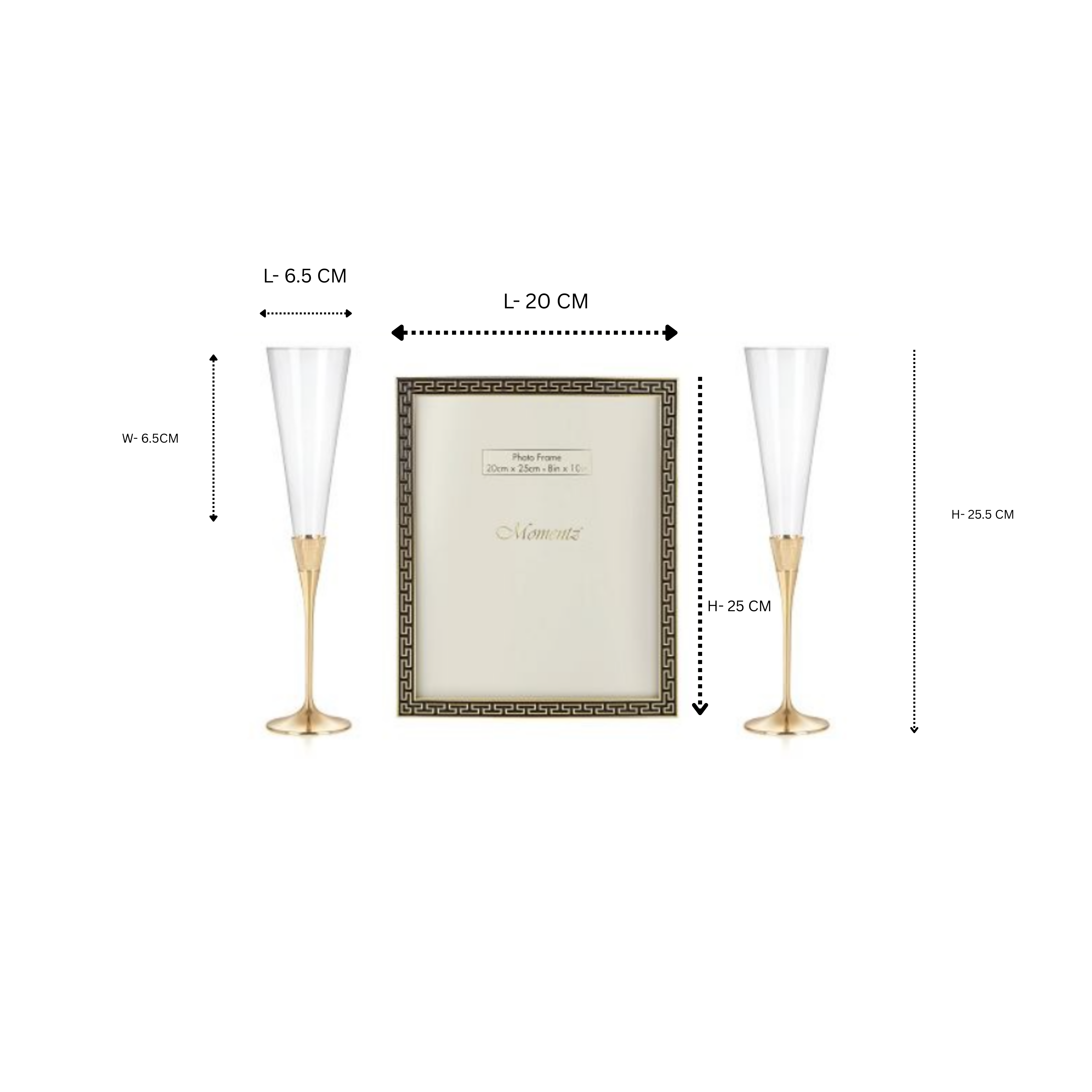 Set of 2 Champagne Flutes with Large Art Deco Style  Photo Frame