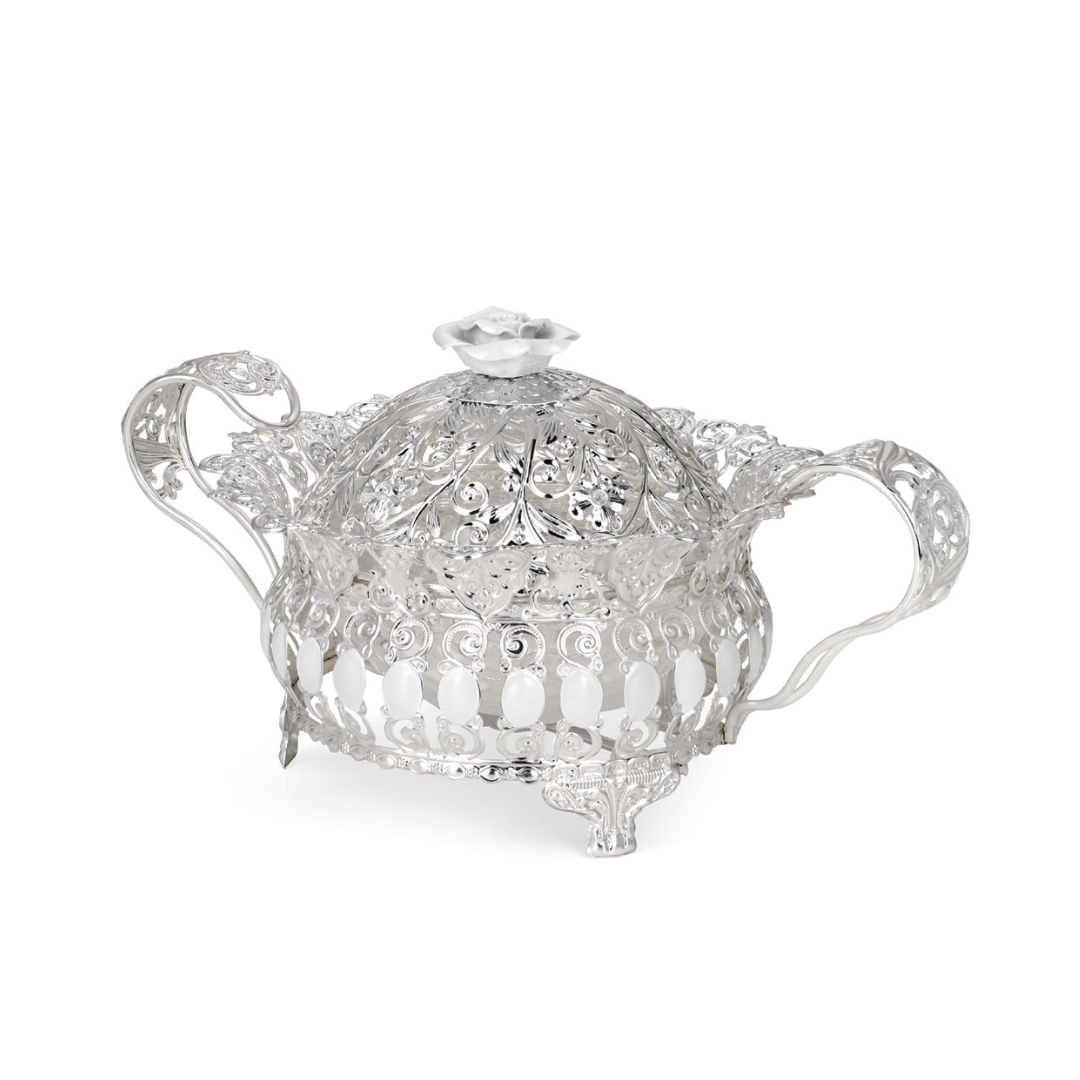 Floral Round Tray With Handle (White)