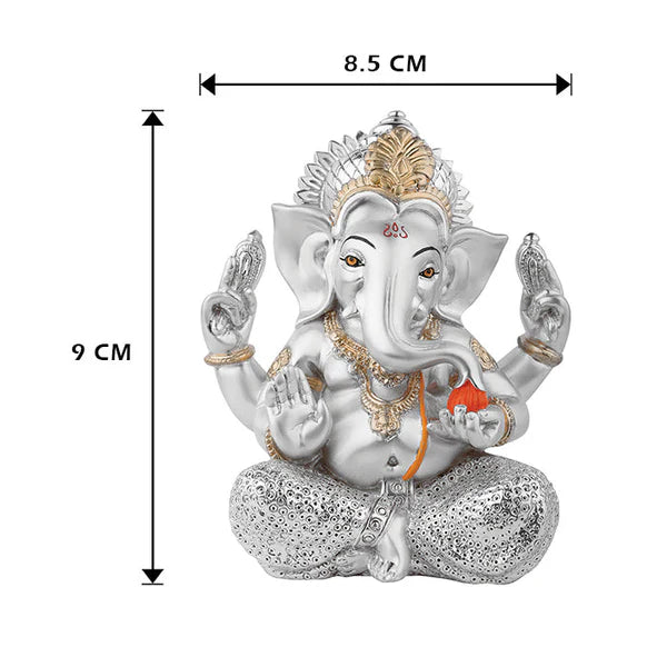 Ganpati Sitting Silver Idol with Modak