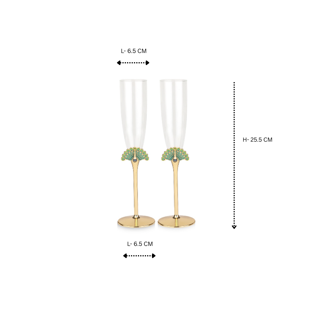 Set Of 4 Peacock Champagne Glass Gold