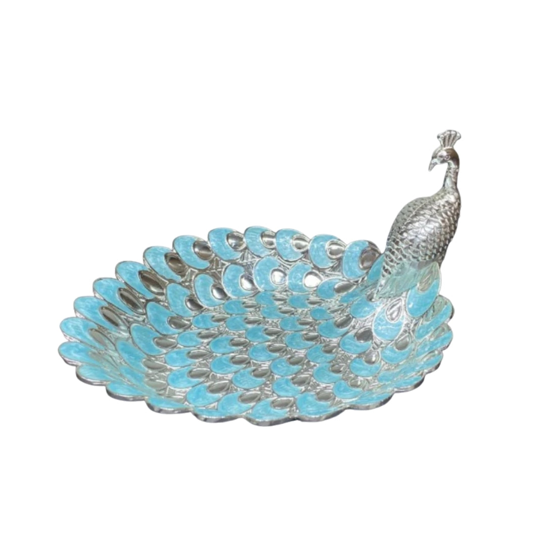 Platter with Peacock full Pastel Blue