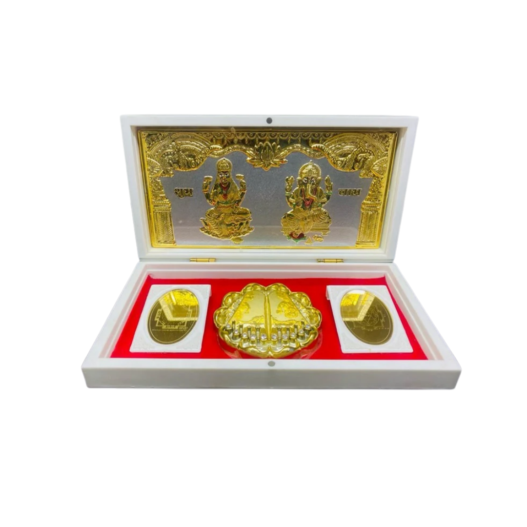Laxmi Ganesha with Charan Puja Box White