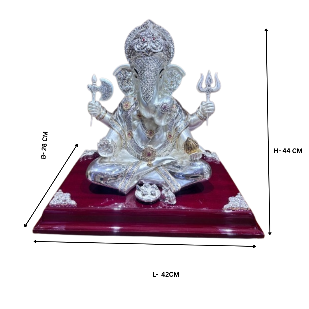 Dagdu Ganesha on Wooden Base Silver