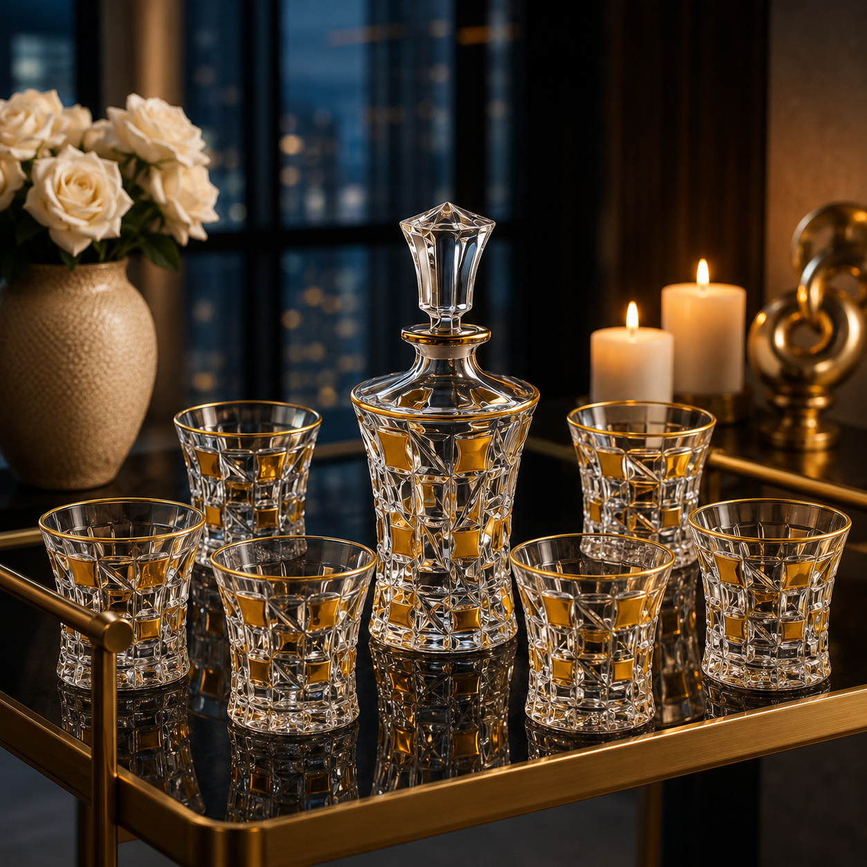 European Style Set of 6 Glasses with Decanter