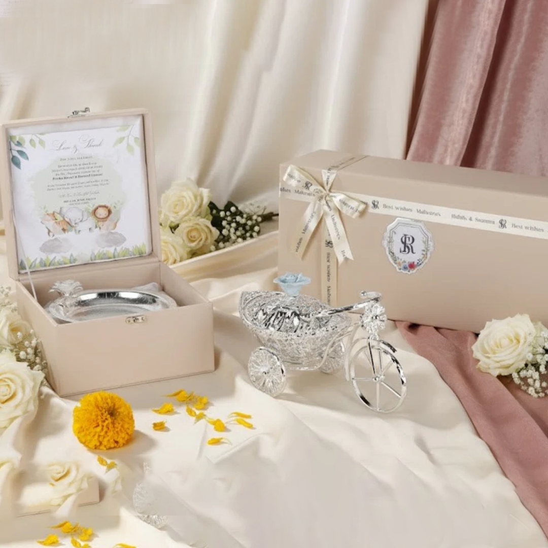 Elegant Cream Wedding Keepsake Set with Silver Accents