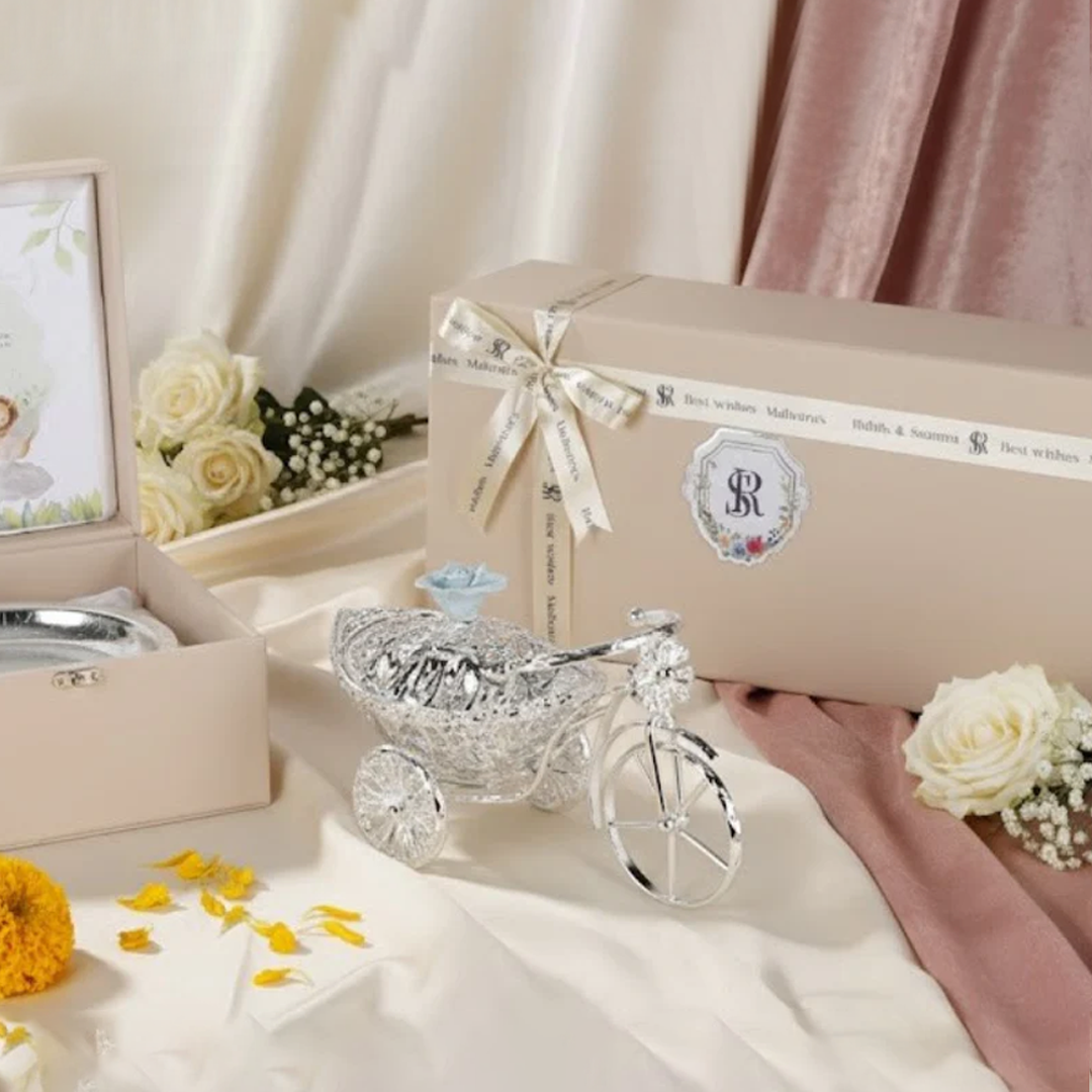 Elegant Cream Wedding Keepsake Set with Silver Accents