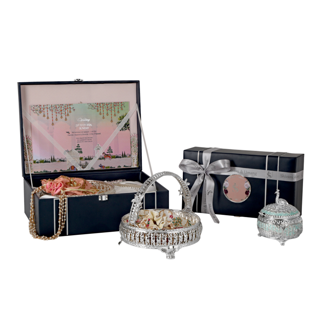Elegant Regal Wedding Invitation Box Set with Keepsakes
