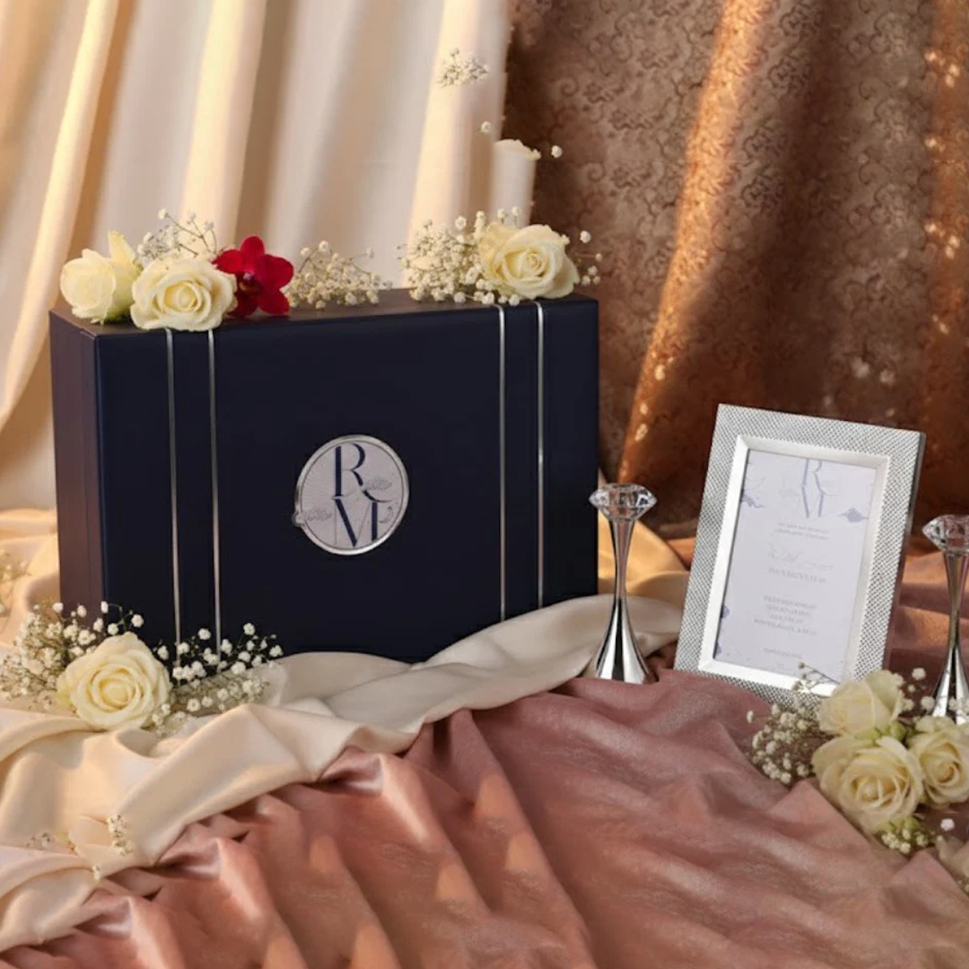 Elegant Navy Blue Monogram Luxury Gift Box