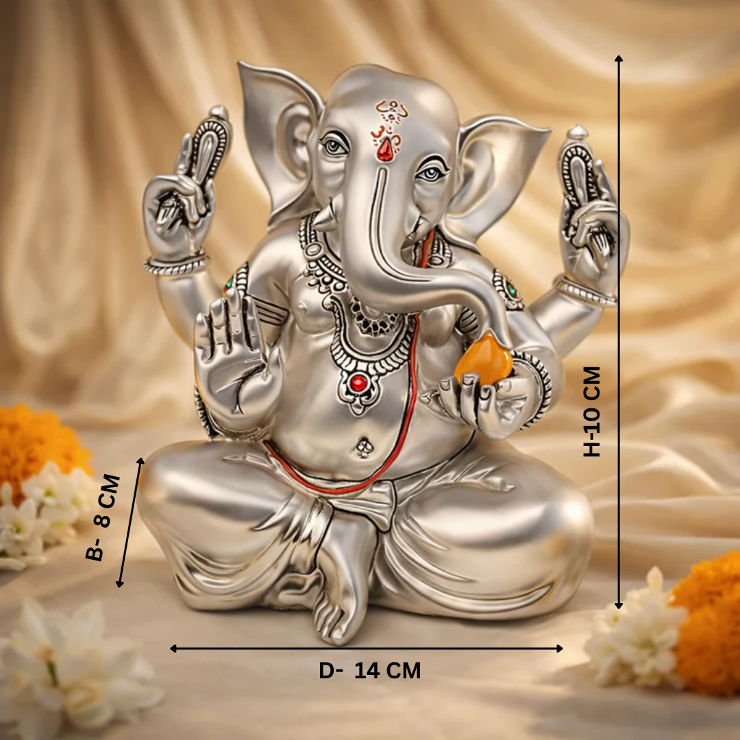 Glossy Ganesha Silver Idol