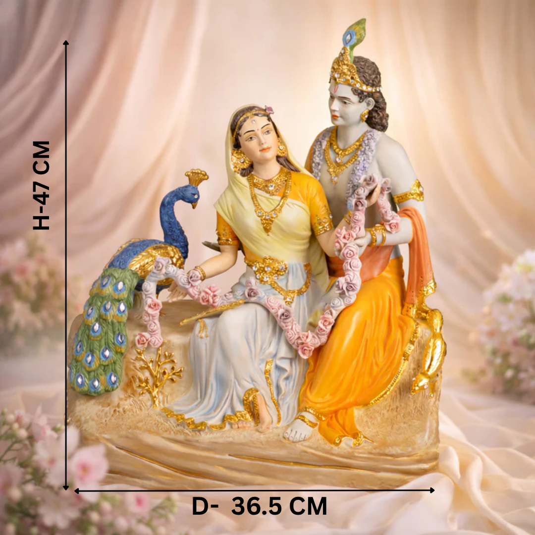 Radha Krishna Porcelain Peacock Garden Idol