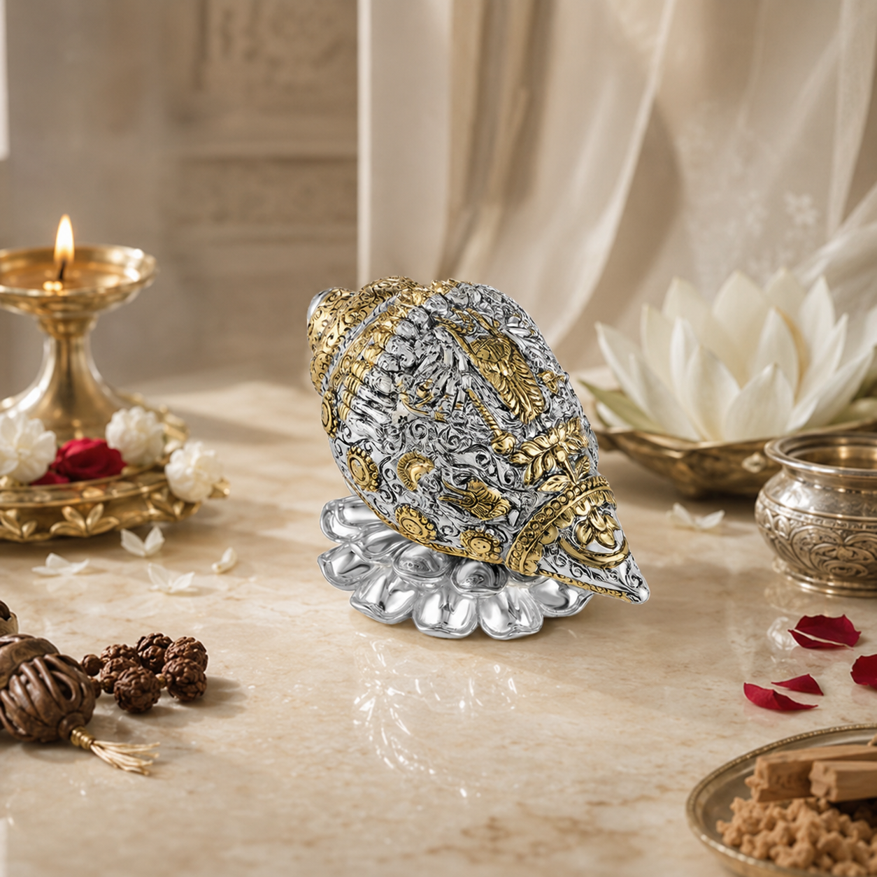 Shankh with Base Small- Dual Tone Idol