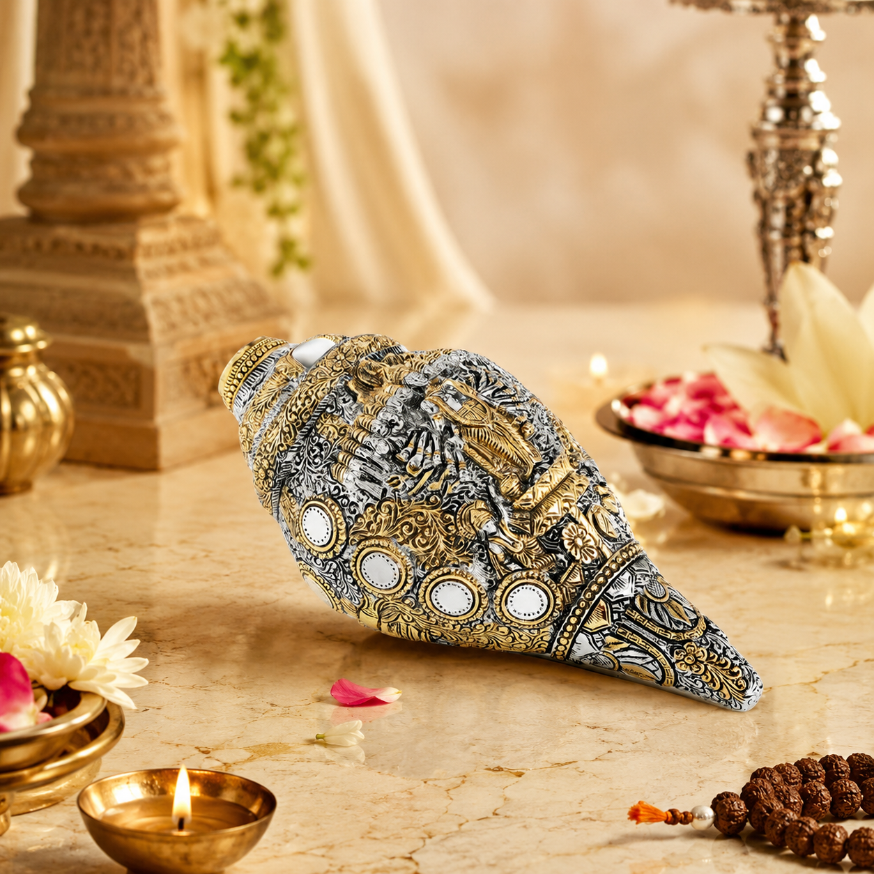 Vishnu Shankh Glossy Dual Tone Idol