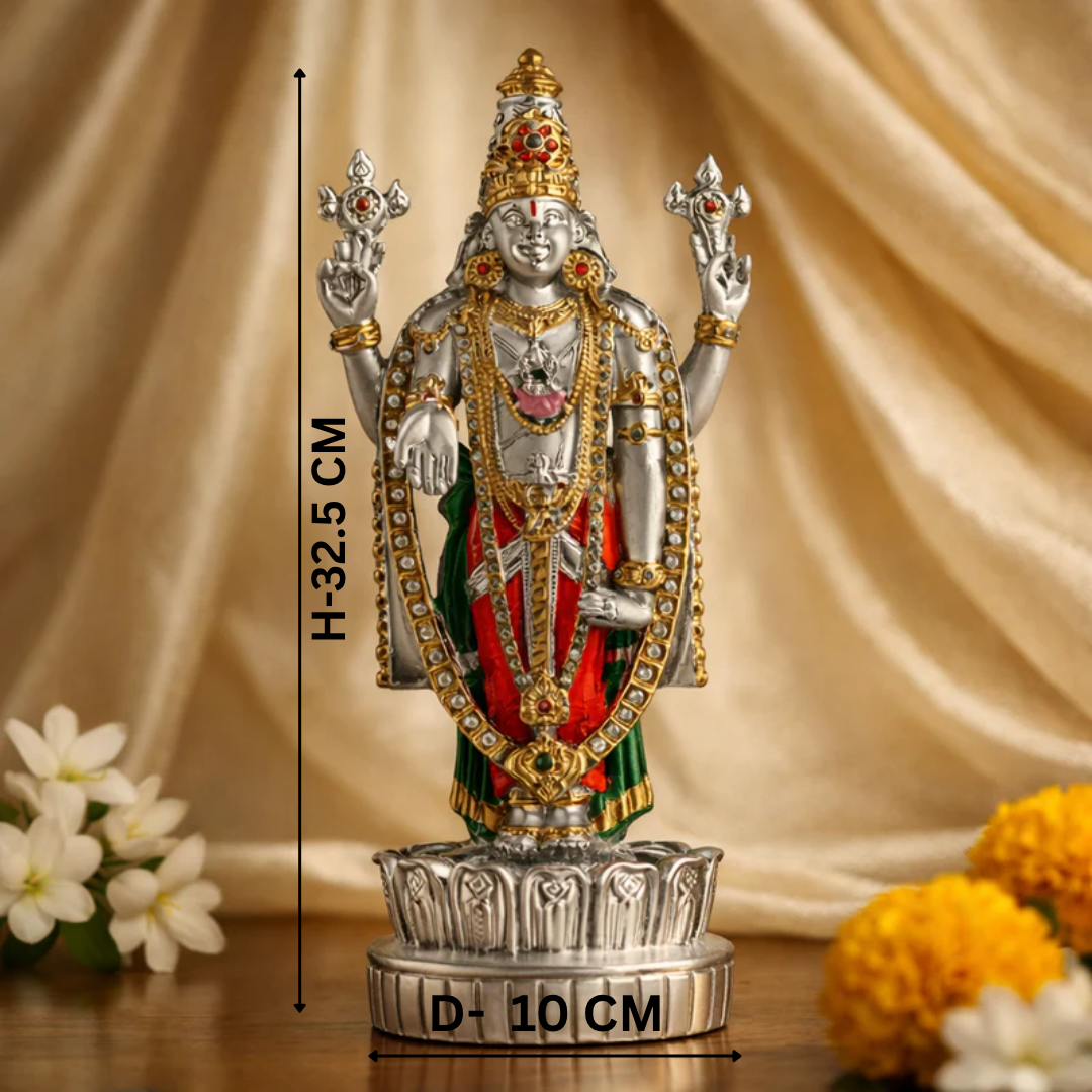 Balaji Maharaj Silver Ruby Emerald Accent Idol