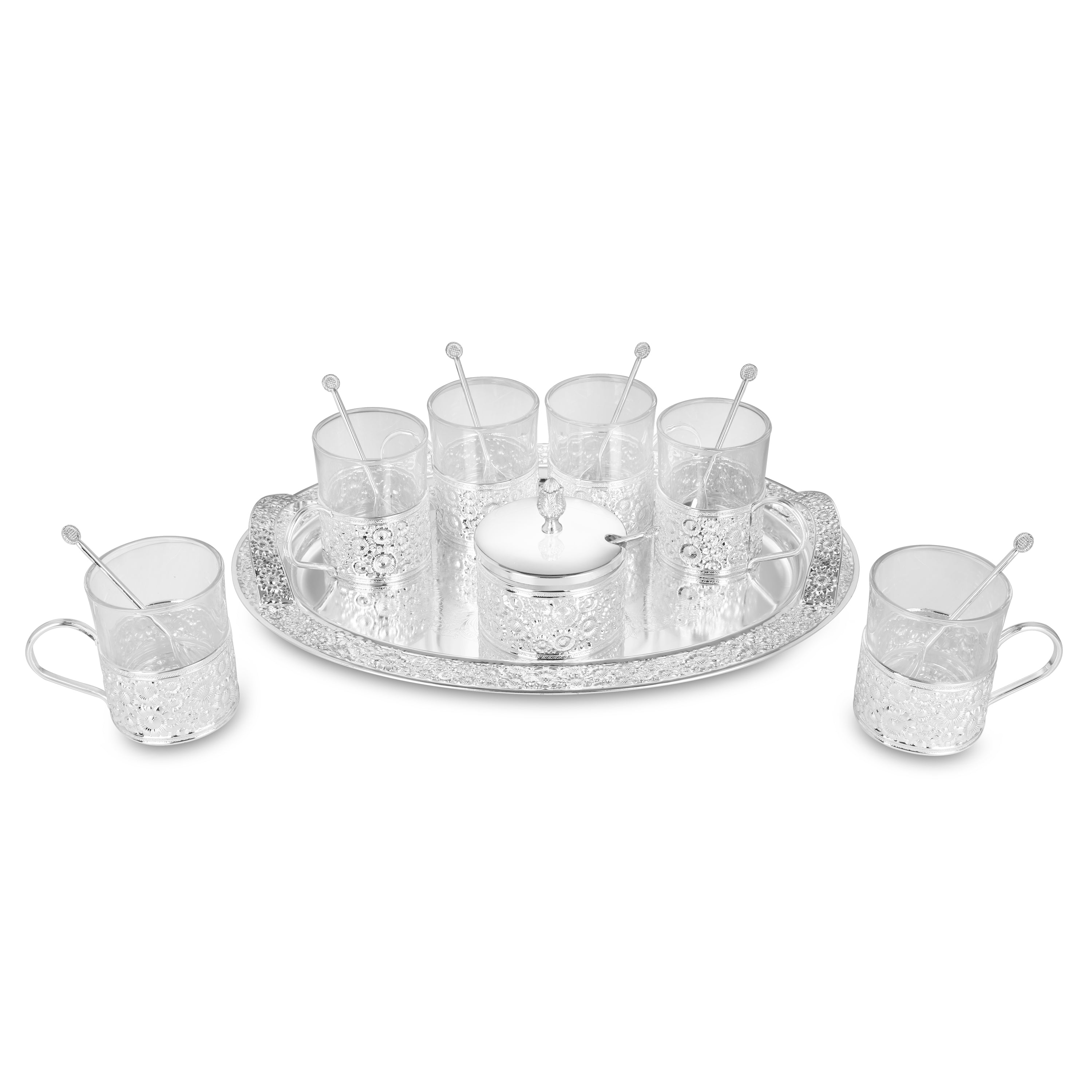 Kawa Set-Flower Design Silver