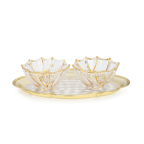 oval cutwork design tray DT & 2 glass bowl