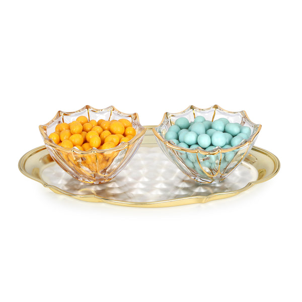 oval cutwork design tray DT & 2 glass bowl