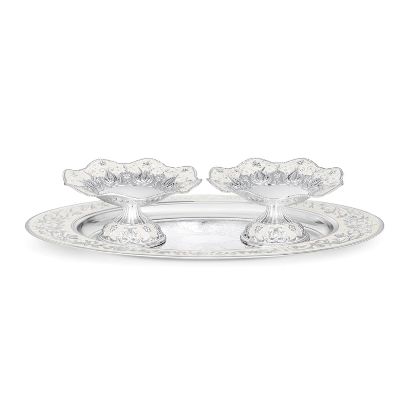 oval tray with set of 2 galvanic platter White