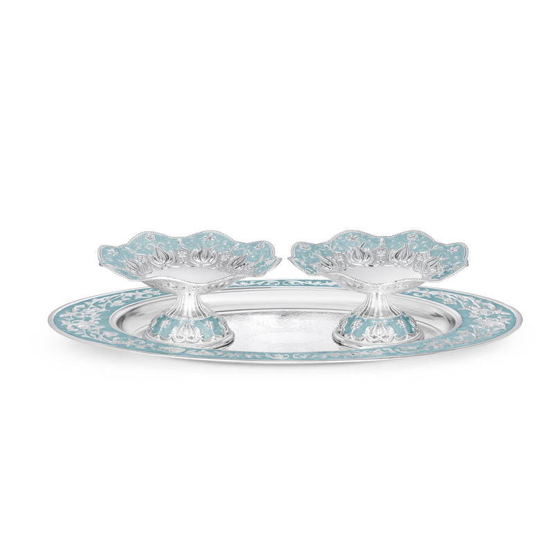 oval tray with set of 2 galvanic platter Blue