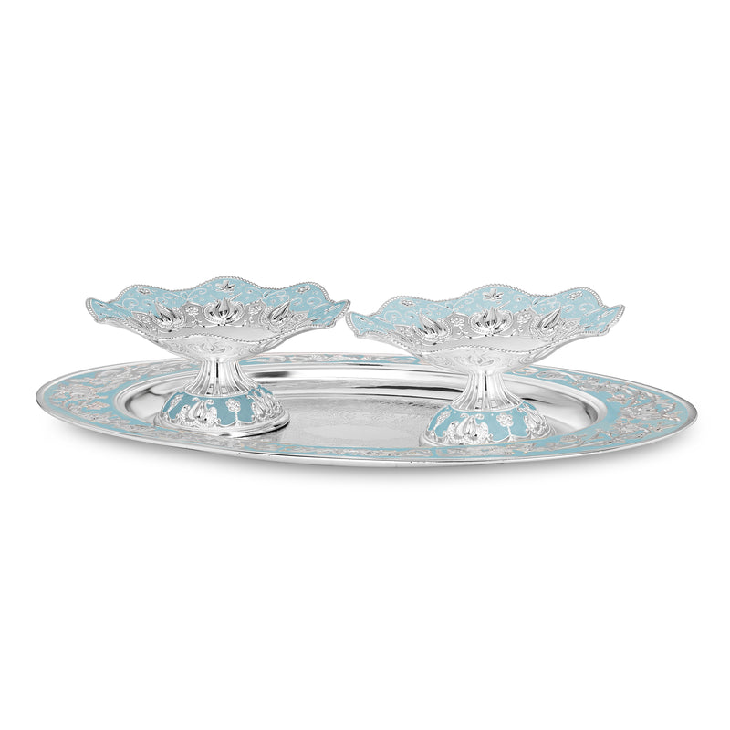 oval tray with set of 2 galvanic platter Blue