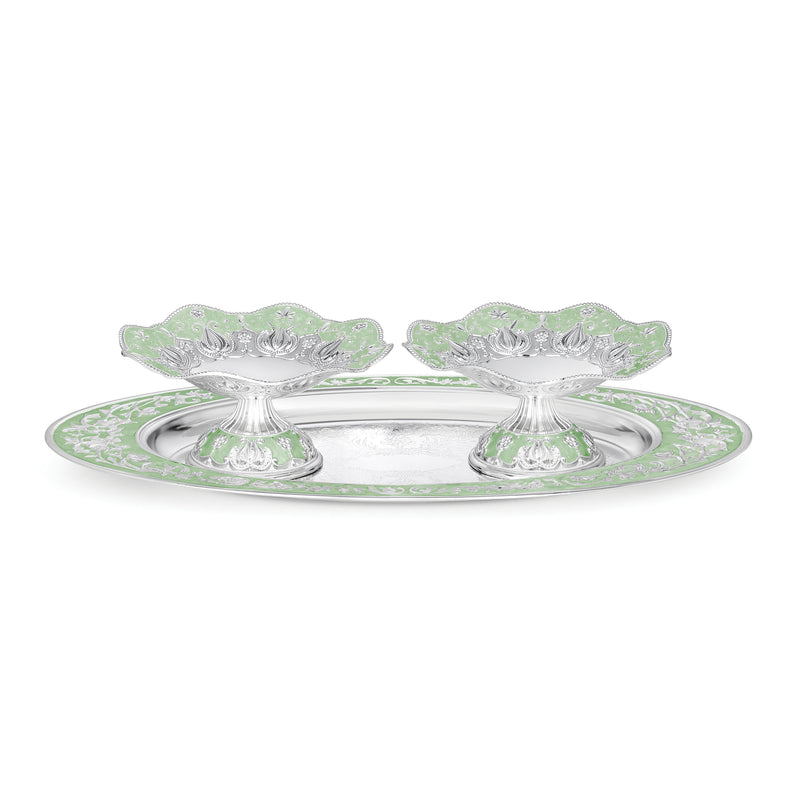 oval tray with set of 2 galvanic platter green