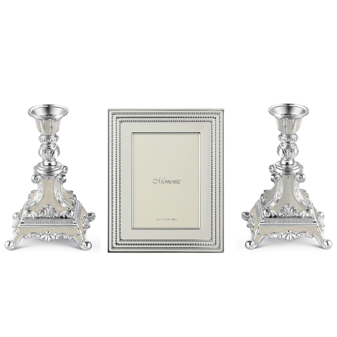 Luxury Silver-Plated Photo Frame & Candle Holder Set