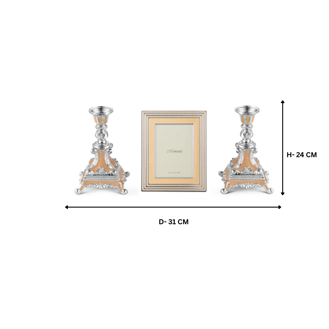 Premium Peach-Tone Silver-Plated Frame & Candle Holder Set