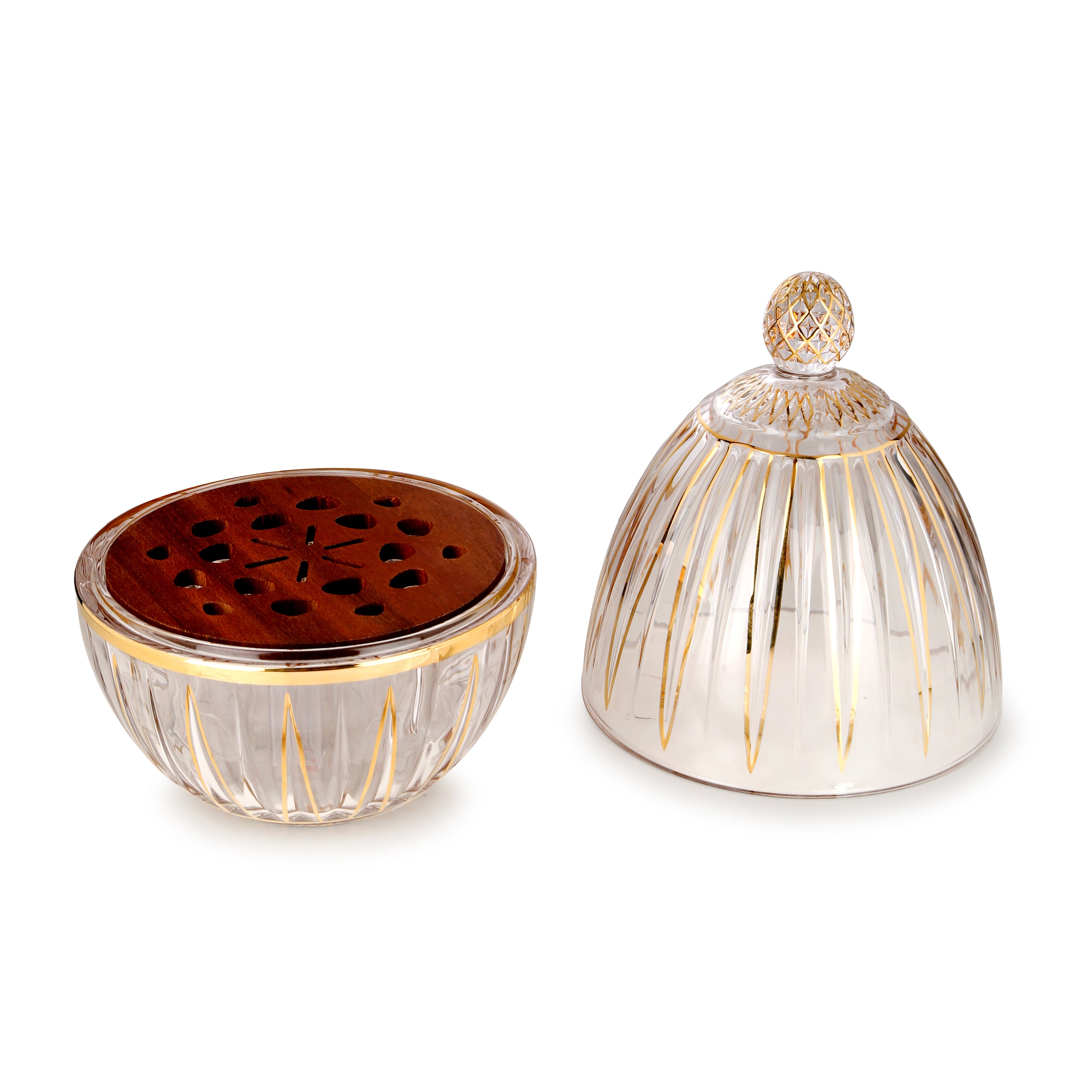 Egg Shape Glass Cutlery Holder Vertical Lines Gold