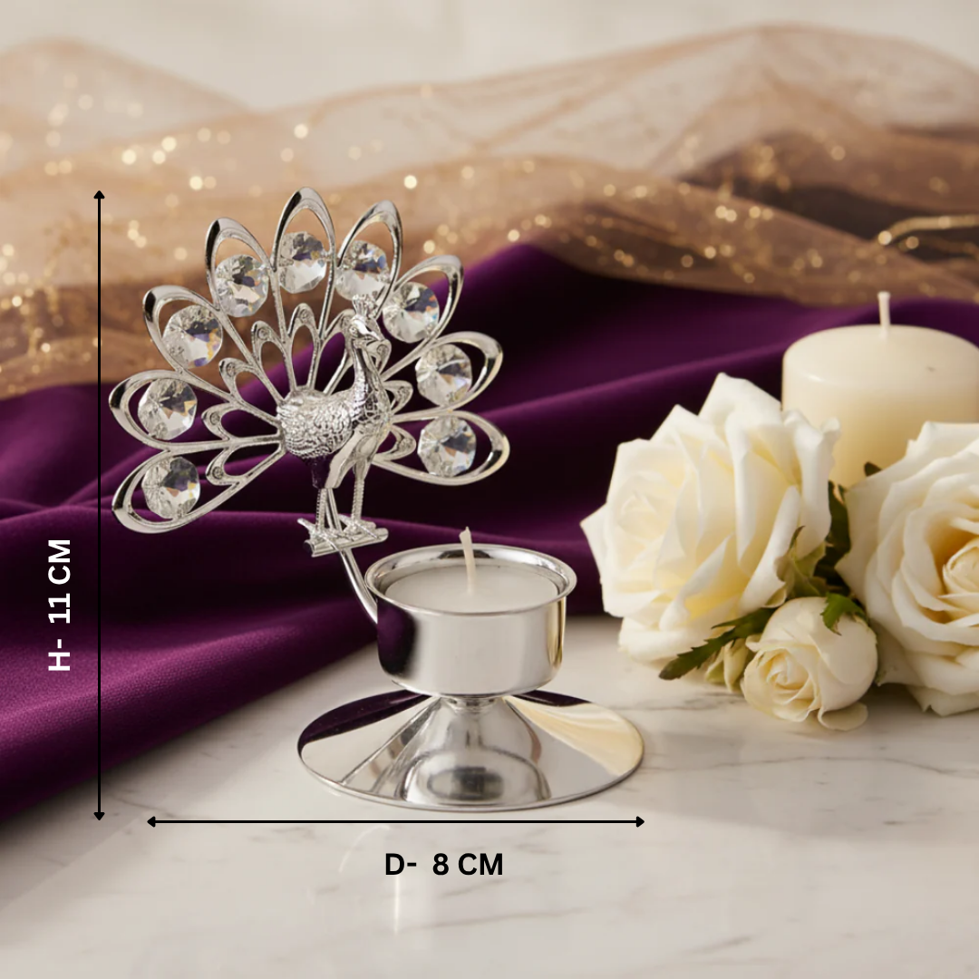 Peacock Tea Light Holder Clear Crystal