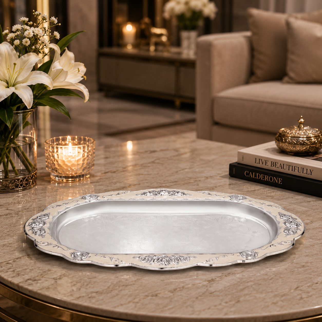 Peacock Oval Tray