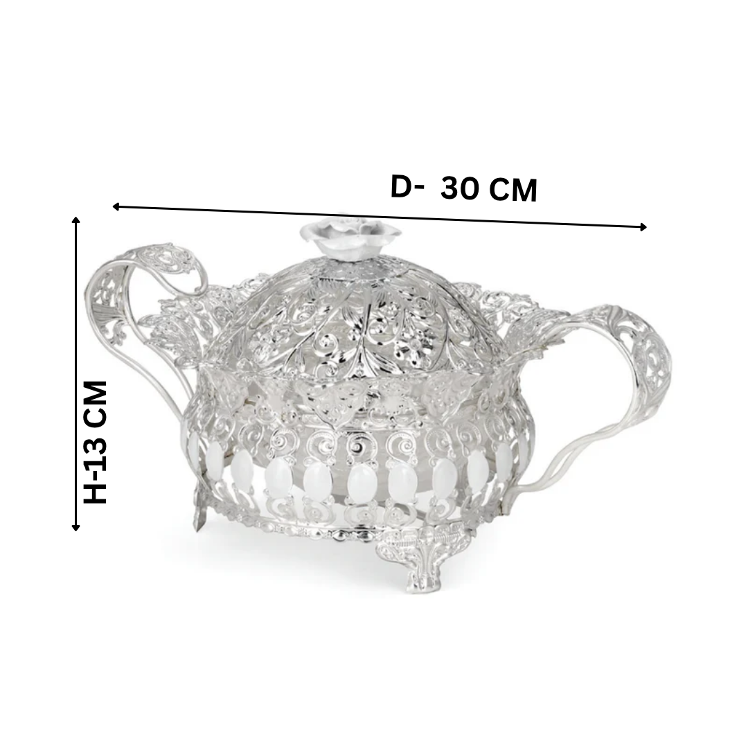 Floral Round Tray With Handle (White)