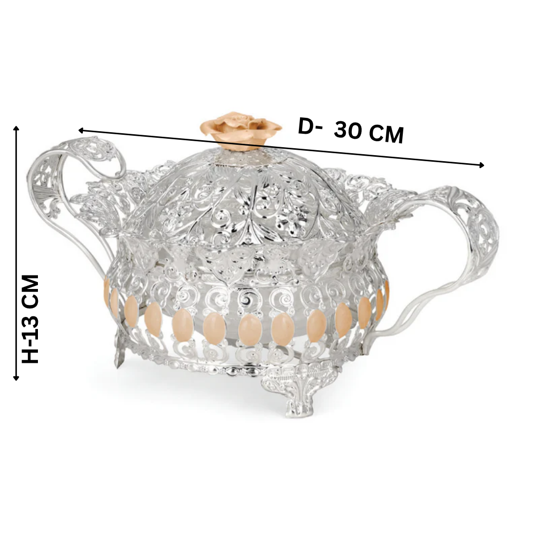 Floral Round Tray With Handle (Peach)