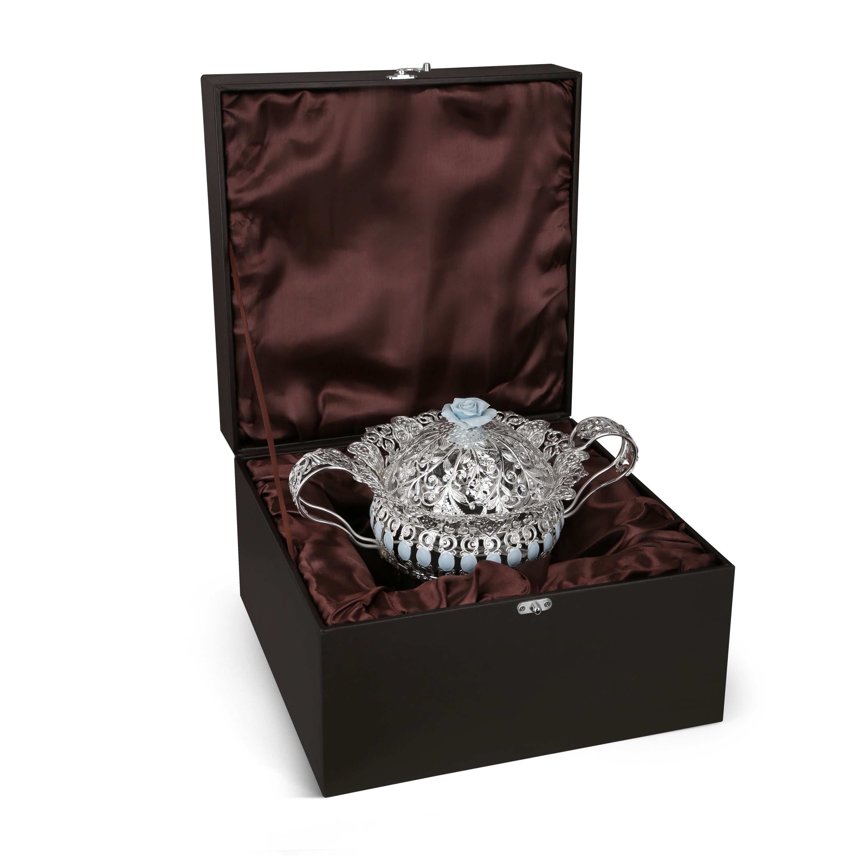 Floral Round Tray With Handle (Blue)