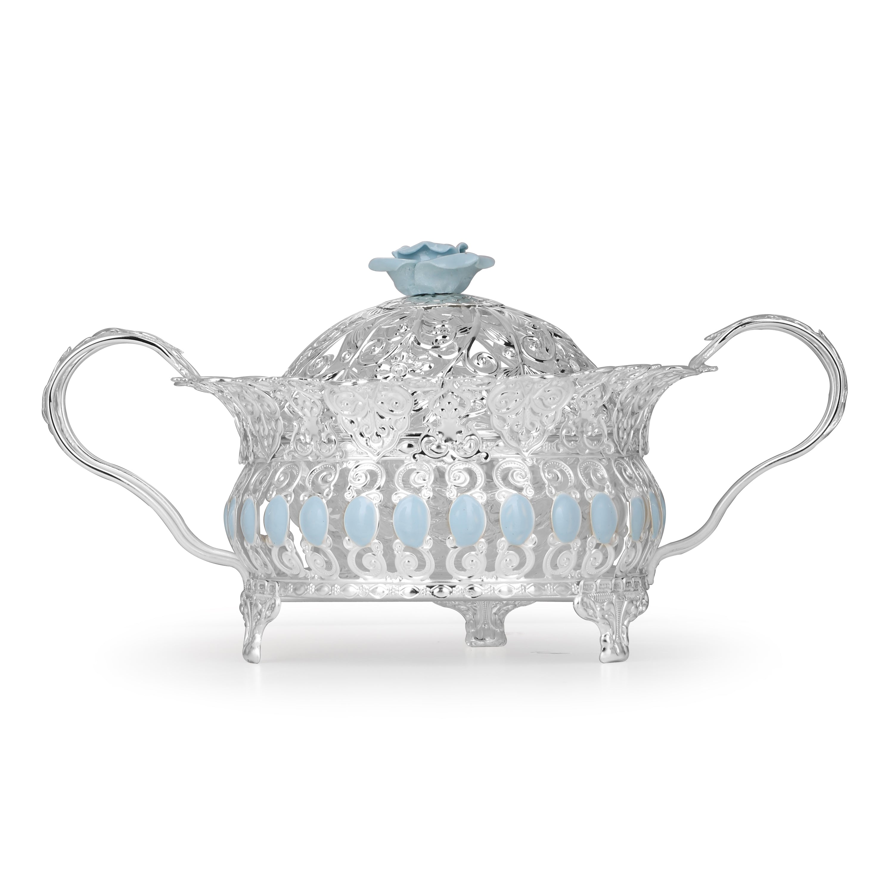 Floral Round Tray With Handle (Blue)