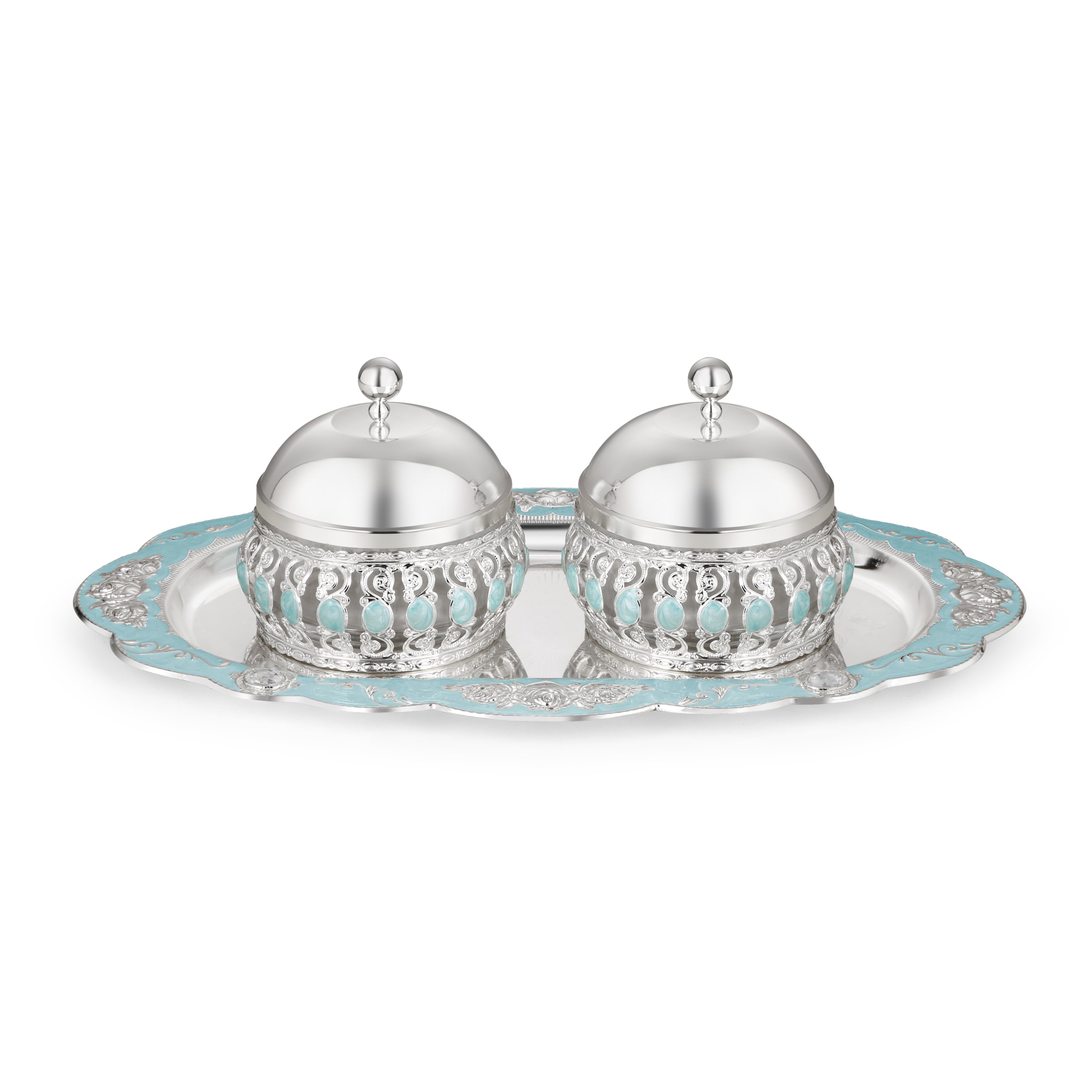 Oval Tray With Wet of 2 Candy Jars(Green)