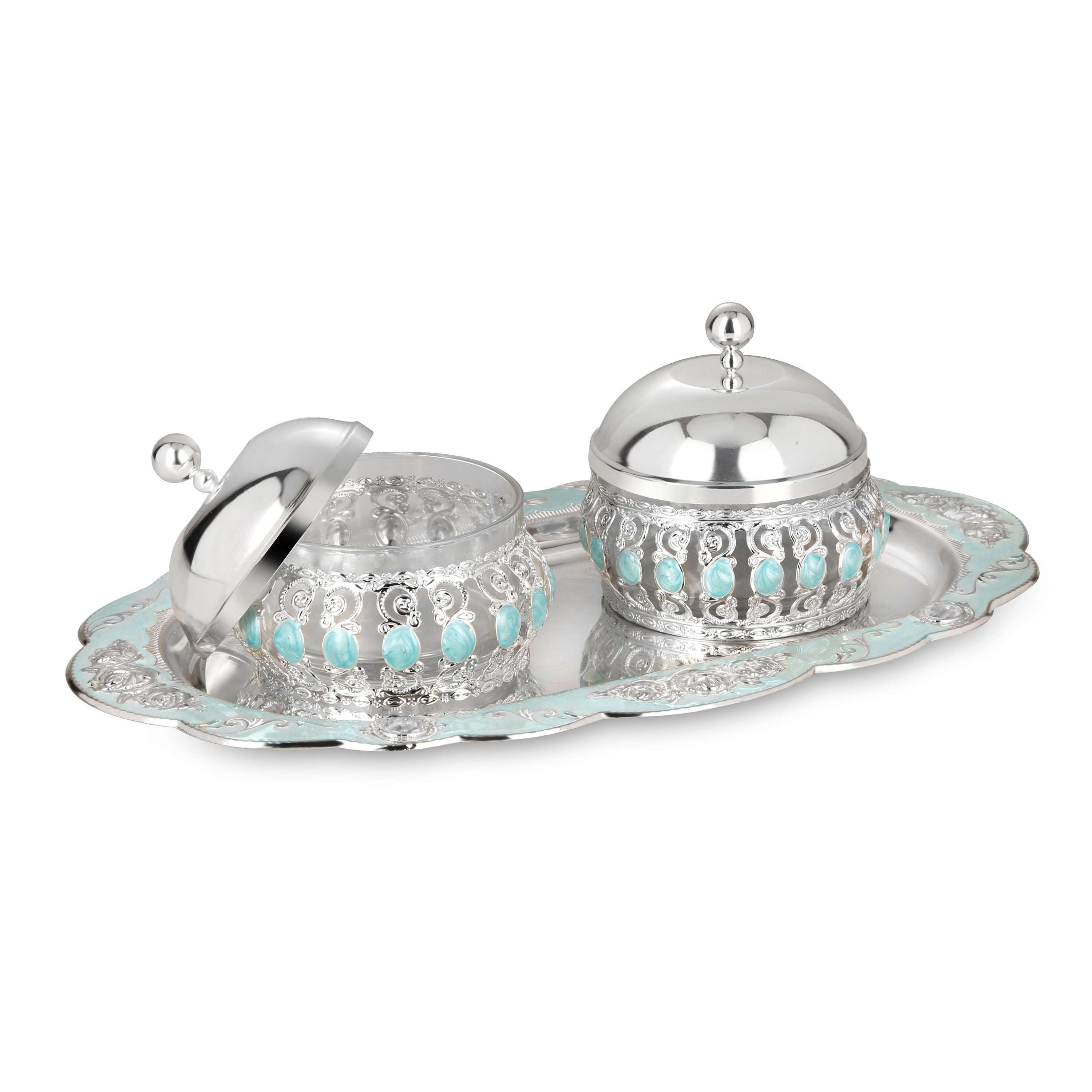 Oval Tray With Wet of 2 Candy Jars(Green)