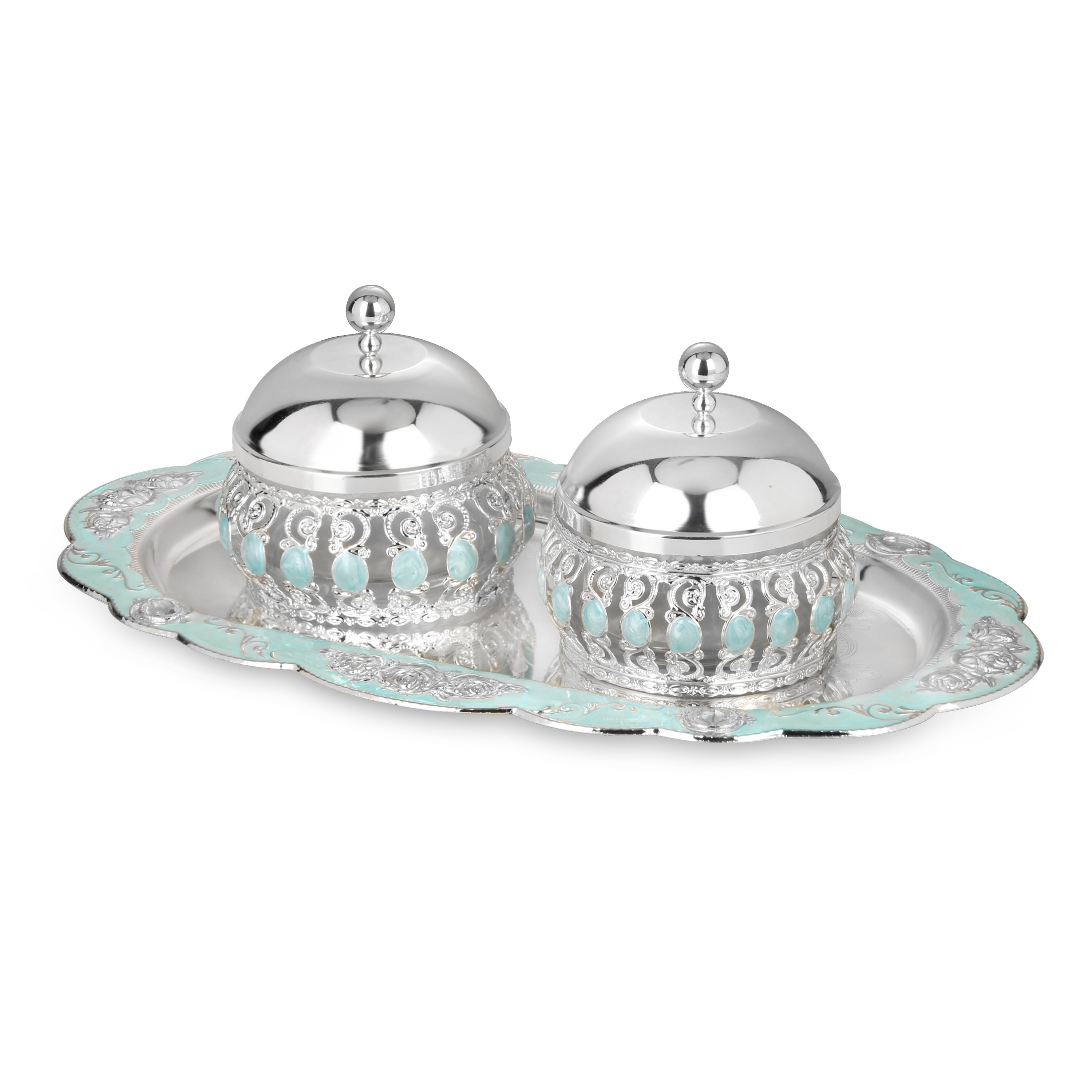 Oval Tray With Wet of 2 Candy Jars(Green)