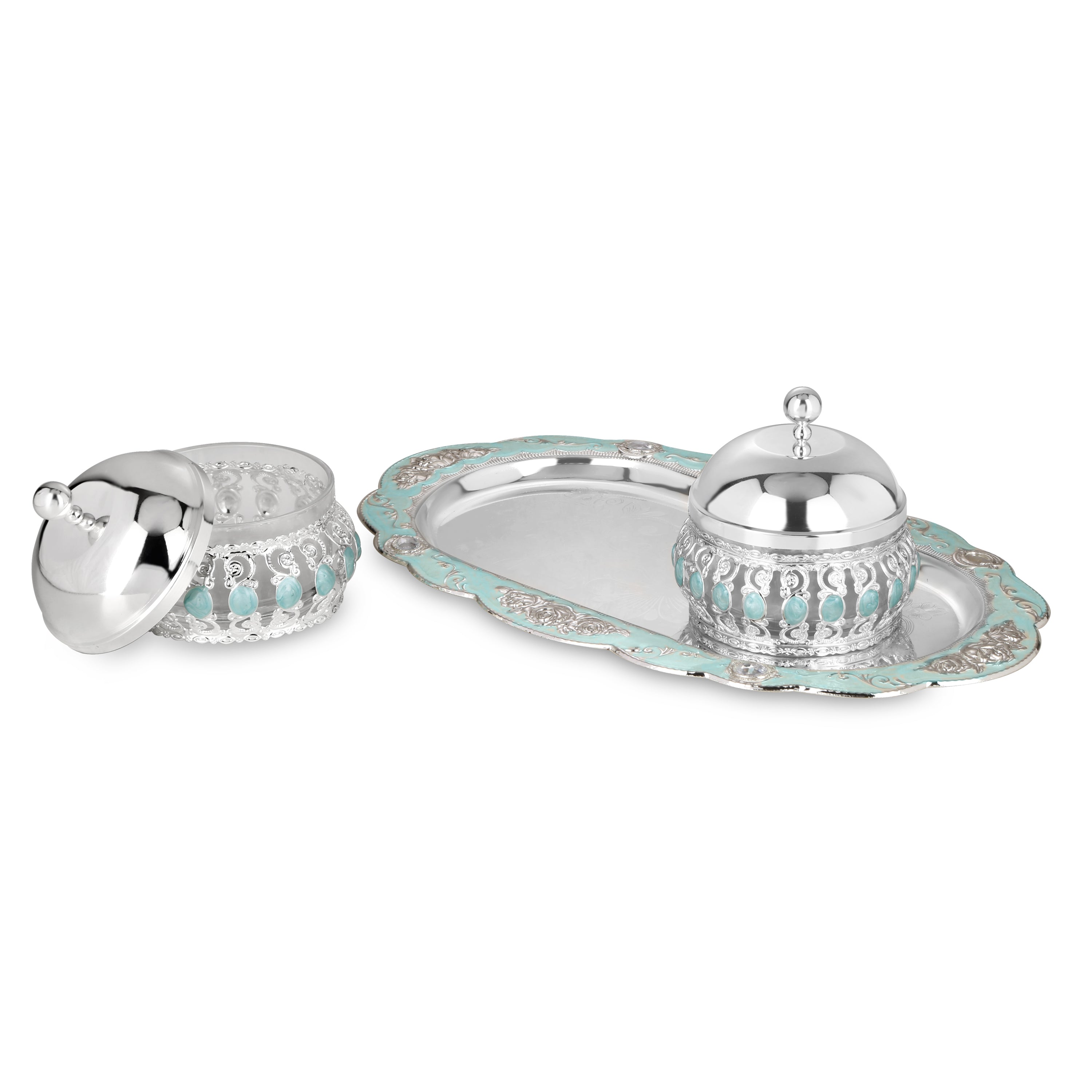 Oval Tray With Wet of 2 Candy Jars(Green)