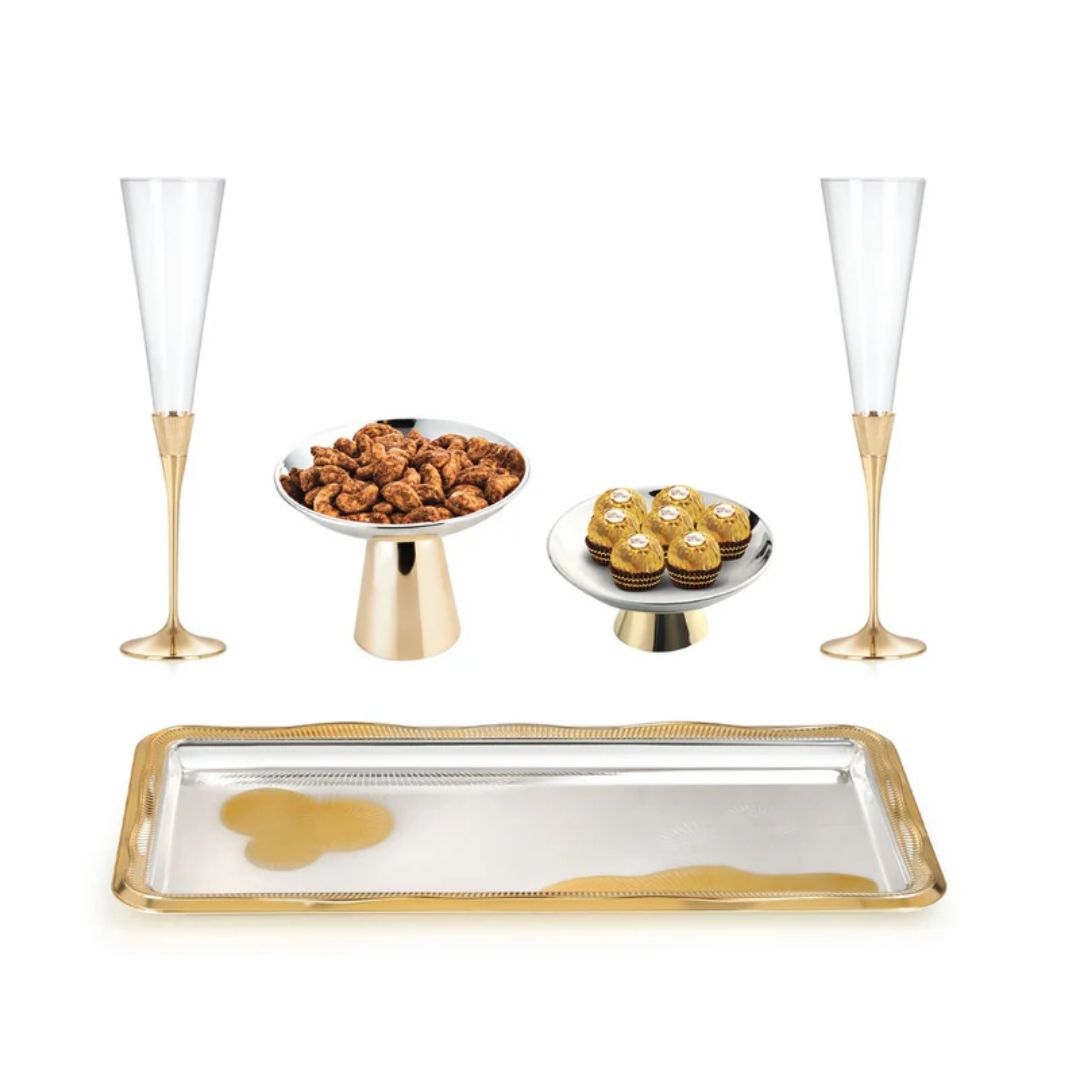 Set of 2 Champagne Flute + Big & Small Server + Wavy Designer Tray