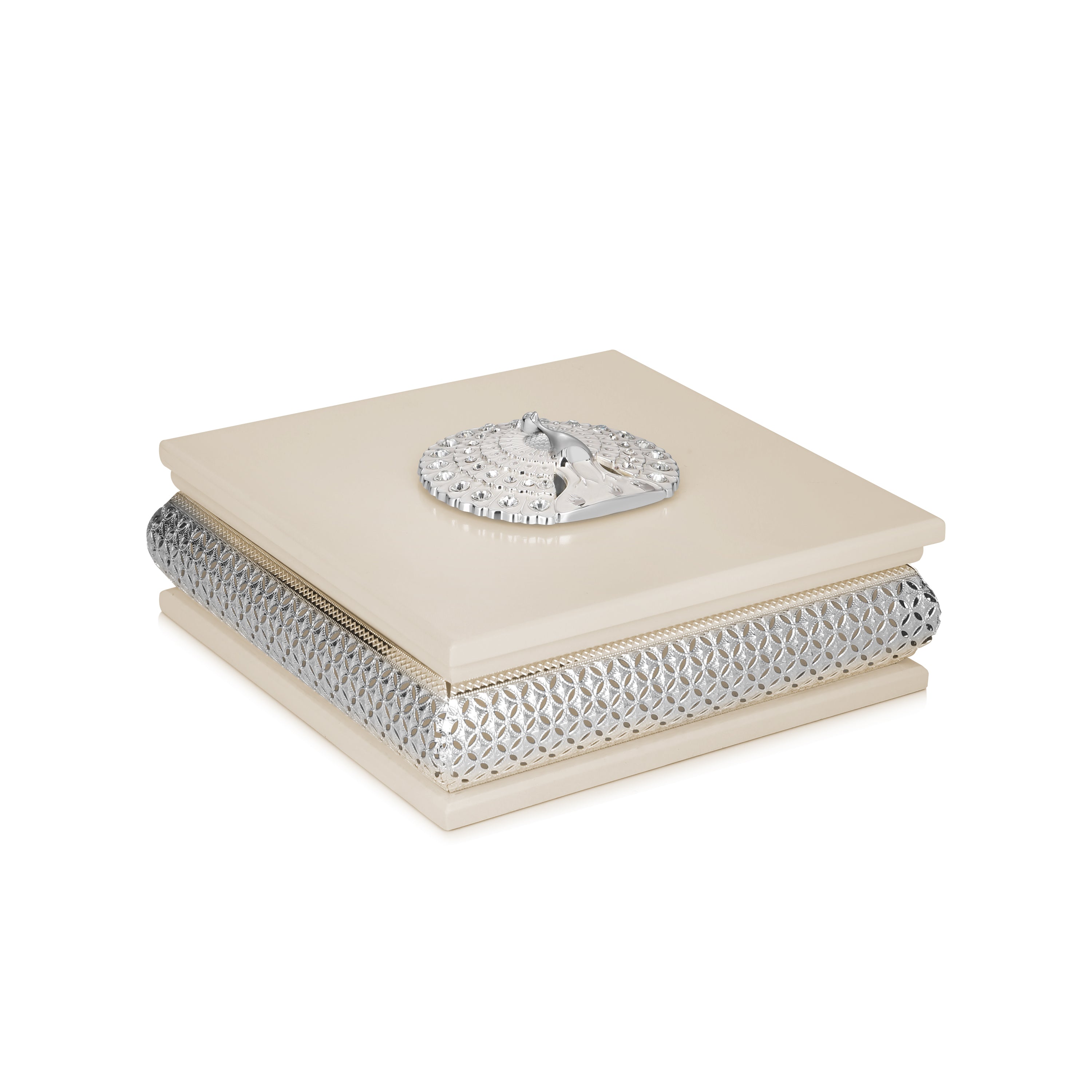 Square Peacock Dry Fruit Box WHITE